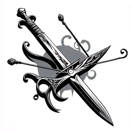 sword in crossbow tattoo design idea