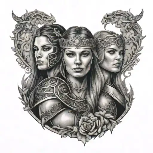 Maria, Georgia and freya behind me in Norse style portrait tattoo design idea