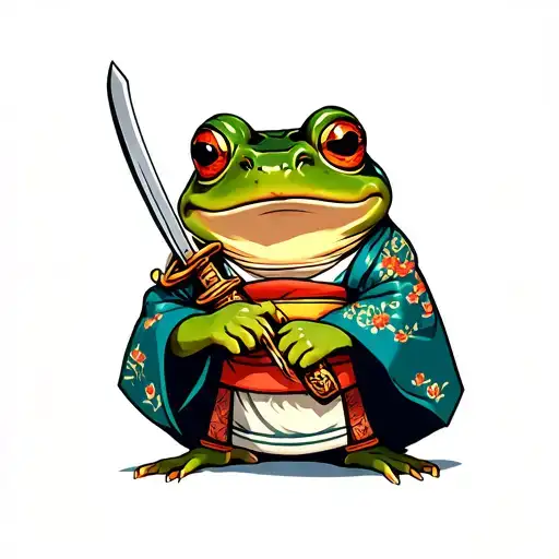 Japanese Frog in kimono holding sword tattoo design idea