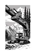 mountains with bulldozer in front view tattoo design idea