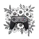 Sega genesis controller surrounded by flowers tattoo design idea