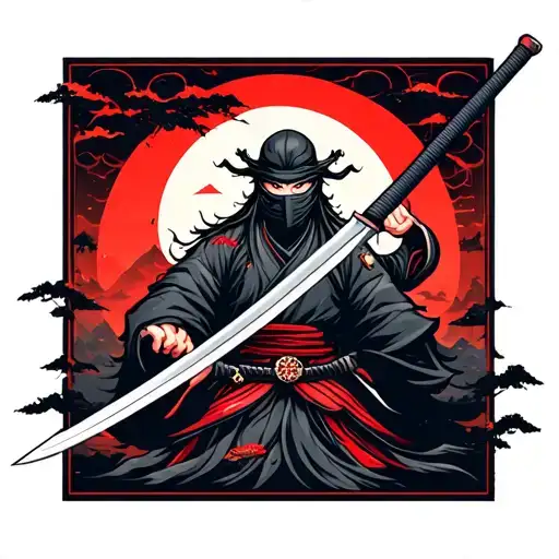 ninja swords mountain tattoo design idea