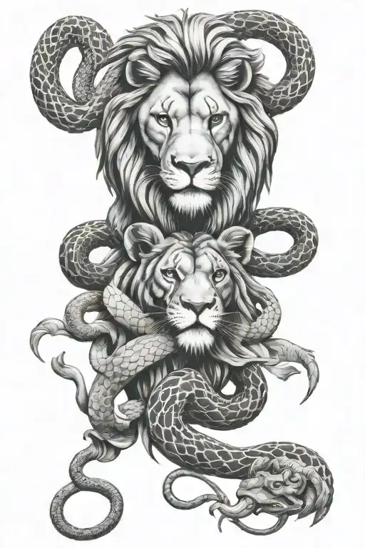 lion and snake tattoo design idea