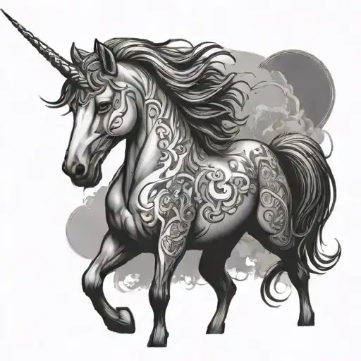 strong unicorn tattoo design idea