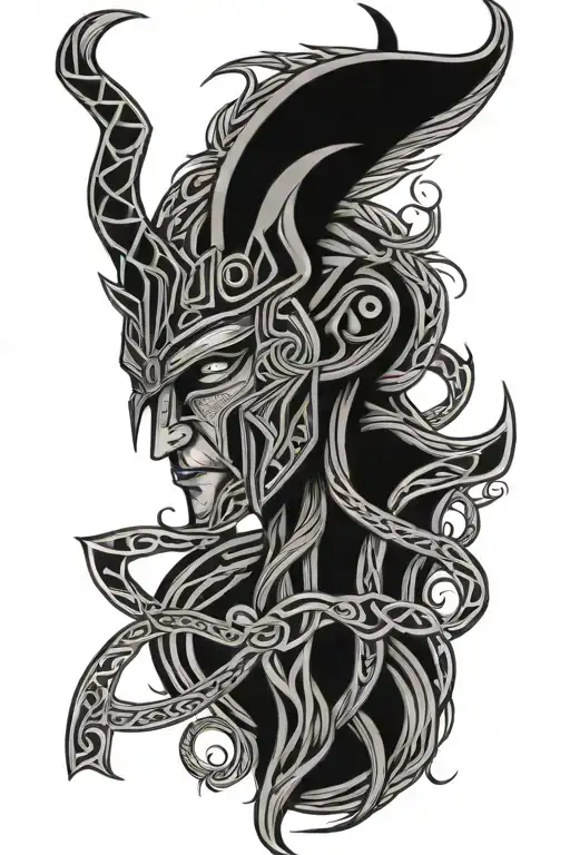 Norse Loki knotwork design incorporating elements tattoo design idea
