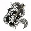 A futuristic sci-fi inspired guitar merging with a Celtic knot design, symbolizing the client's love for music and Ireland tattoo design idea