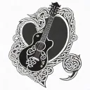 A futuristic sci-fi inspired guitar merging with a Celtic knot design, symbolizing the client's love for music and Ireland tattoo design idea