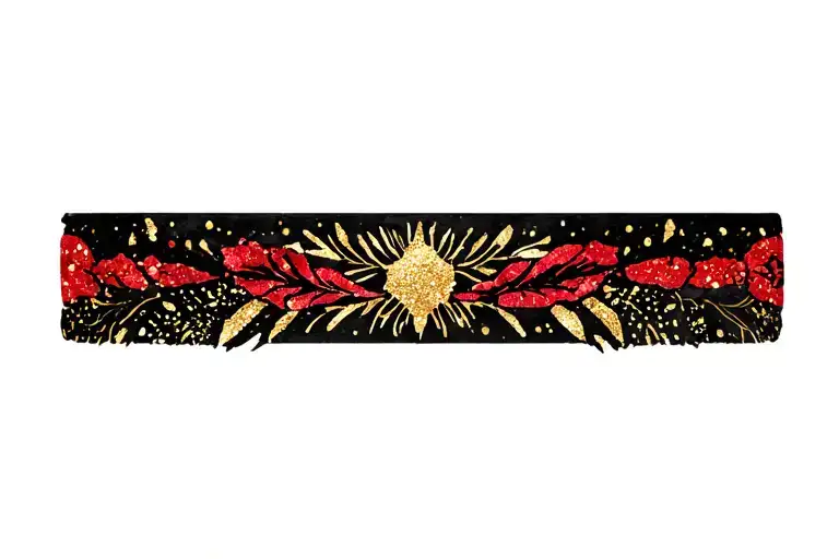  black and red with gold glitter dainty womens neck choker tattoo design idea
