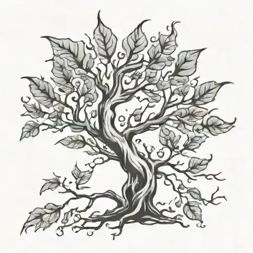"leaves only fall in the fall" with leaves and a twisted tree branch tattoo design idea