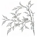 A long and narrow branch with leaves, flowers, berries and thorns tattoo design idea