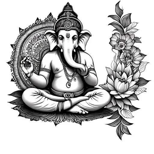 lord ganesha sitting in lotus pose tattoo design idea