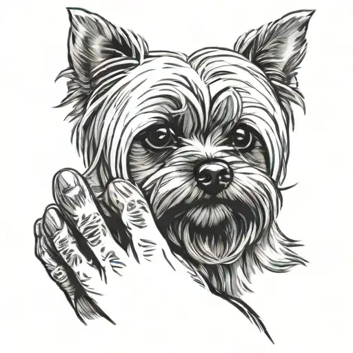 Yorkshire terrier scratch with paw on human hand tattoo design idea