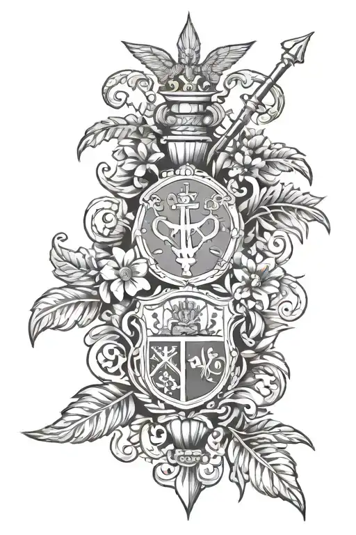 Barbados trident intertwined with elements representing the Flora and fanaa of the island along with the coat of arms tattoo design idea