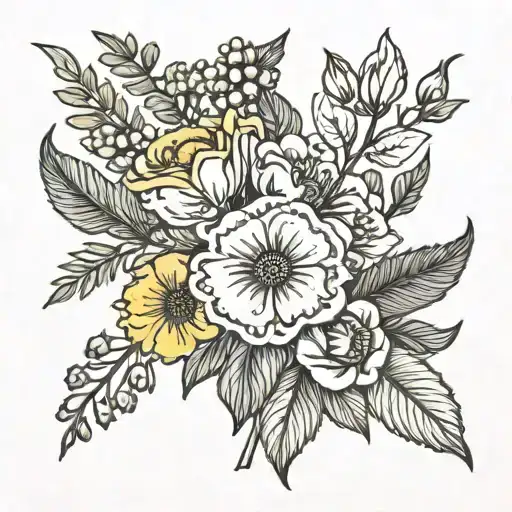 simple birth flower bouquet for july, august and november tattoo design idea