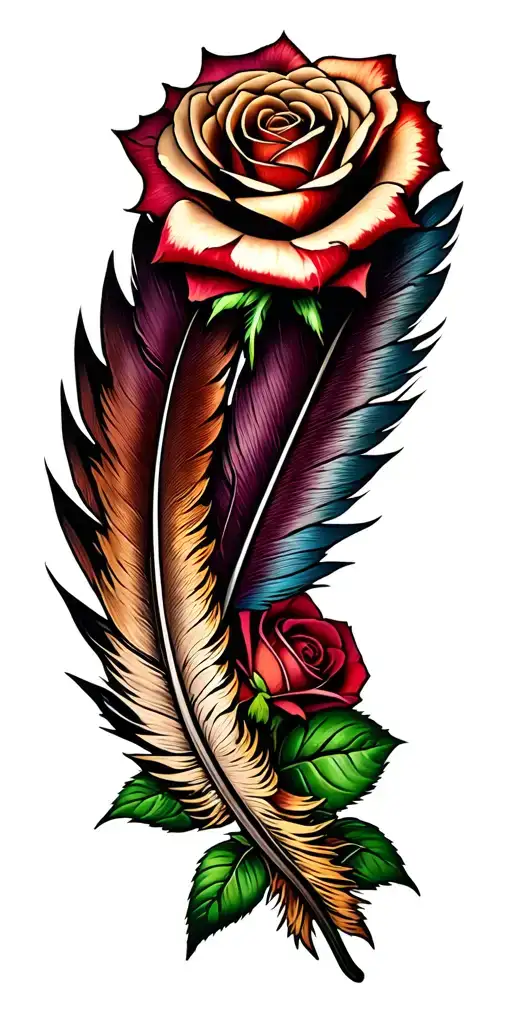 feathers horseshoe roses tattoo design idea