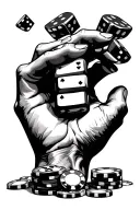 Hand throwing dice and poker chips tattoo design idea