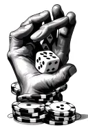 Hand throwing dice and poker chips tattoo design idea