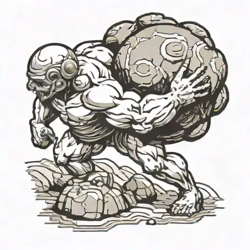 sisyphus pushing a rock tattoo design idea
