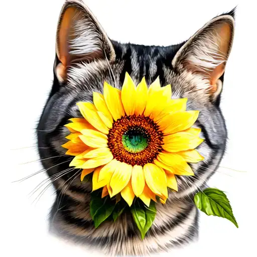 gray tabby cat with sunflower tattoo design idea