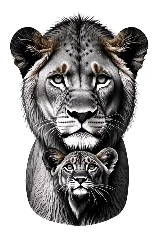 lioness and 2 cubs face only way tattoo design idea