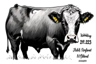 higland cow with 10/11/2023 wedding date line work  tattoo design idea