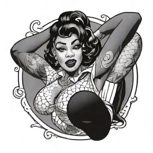 black woman pin up girl leaning tattoo design idea