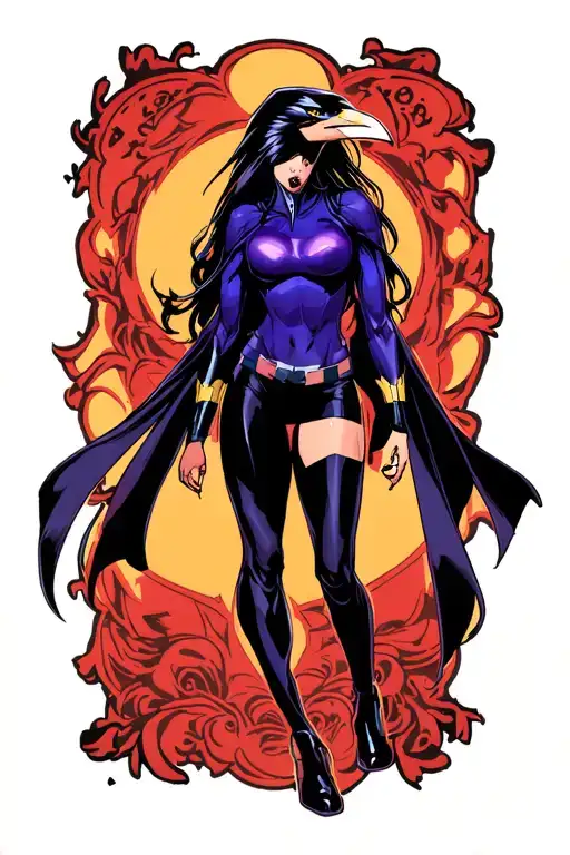 raven,dc comics,teen titan anime girl standing tattoo design idea
