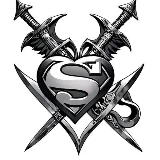 bon jovi dagger and heart with a superman logo  tattoo design idea
