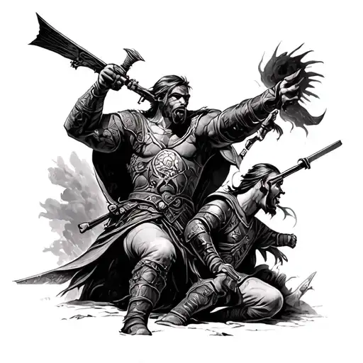 battle scene tattoo design idea