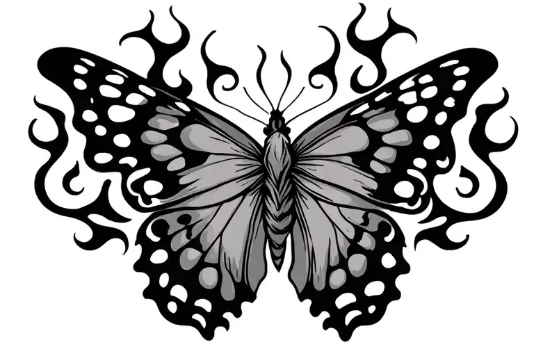butterfly flames stomach tattoo design idea