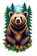 bear surrounded by forest scene tattoo design idea