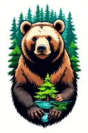 bear surrounded by forest scene tattoo design idea