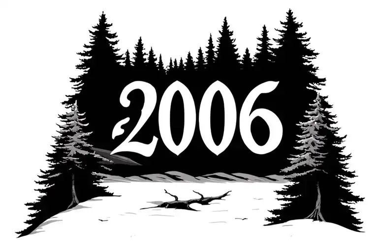 the year 2006 with pine trees to the sides tattoo design idea