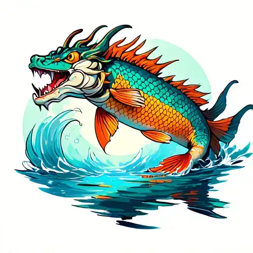 Carp swims along the river and turns into a dragon tattoo design idea