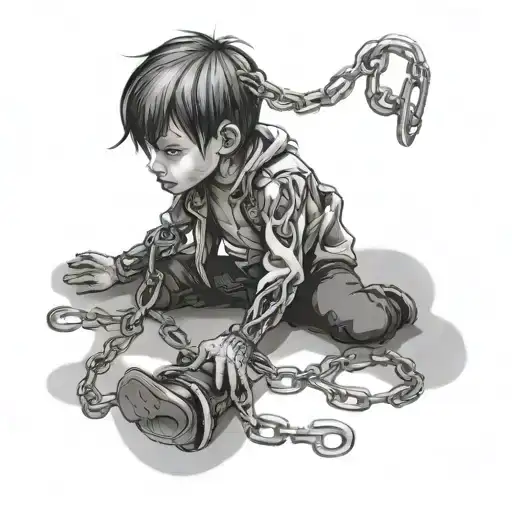 chains, save yourself, broken child walking tattoo design idea
