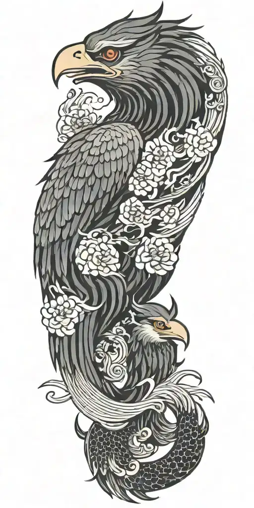 phoenix and 3-headed dog tattoo design idea