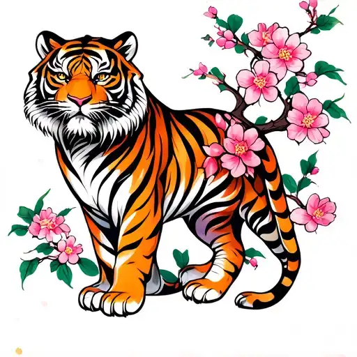 tiger and plum blossom tattoo design idea