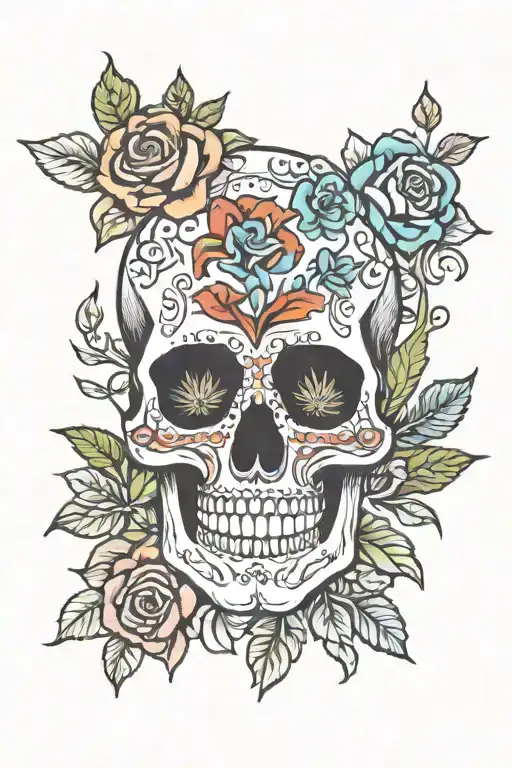 Grateful Dead skull with flowers tattoo design idea