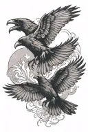 2 flying ravens flying away tattoo design idea