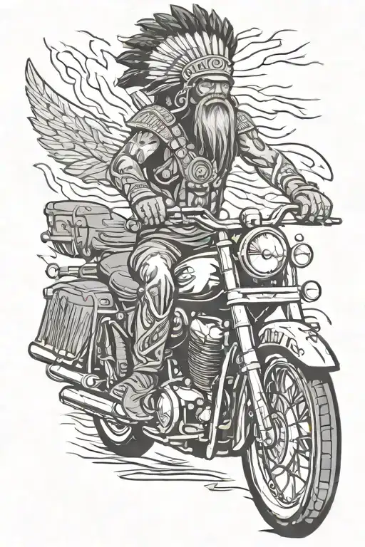 Indian warrior riding motorcycle tattoo design idea