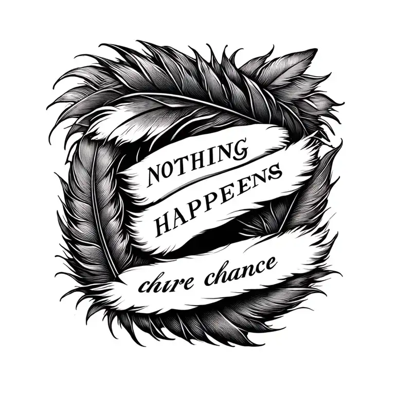 feather and sentences nothing happens by chance tattoo design idea