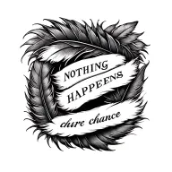 feather and sentences nothing happens by chance tattoo design idea