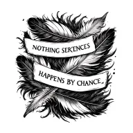 feather and sentences nothing happens by chance tattoo design idea