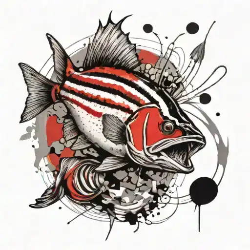 single striped bass echasing bunker tattoo design idea