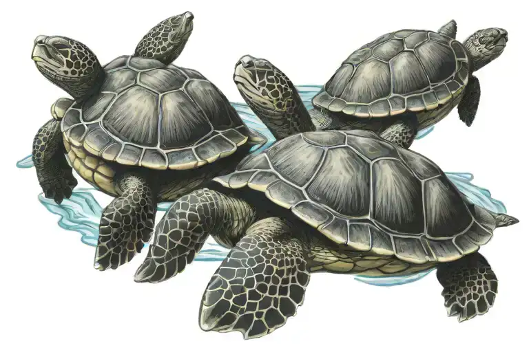three turtles swimming together tattoo design idea