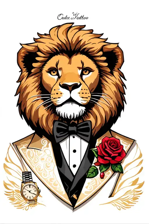 Lion Wearing a Tuxedo With Rose in Lapel And Rolex Watch tattoo design idea