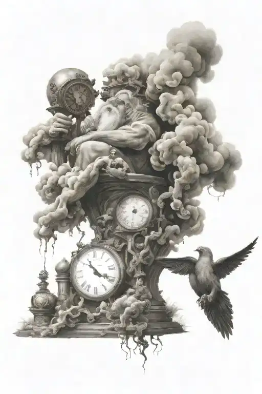 smoke billowing from clock melting father time tattoo design idea
