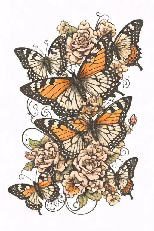 tiger butterflies flowers tattoo design idea
