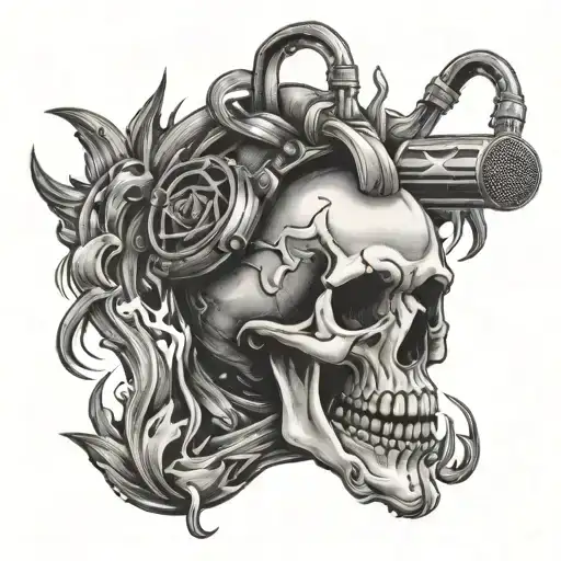 skull with A of anarchy on forehead scream in a flame microphone tattoo design idea