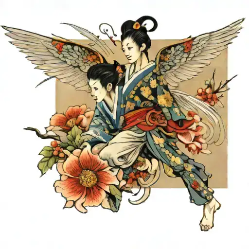 flying male fairy mysterious and atractive tattoo design idea